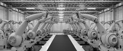Industrieroboter, die in einer Fabrikumgebung arbeiten
